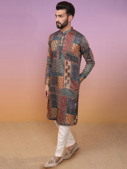 Multi Cotton Printed Kurta Trouser Set