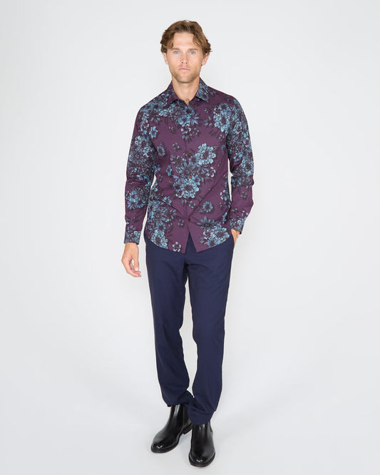 NICOLI VALENCIA FLORAL COTTON SHIRT - PLUM