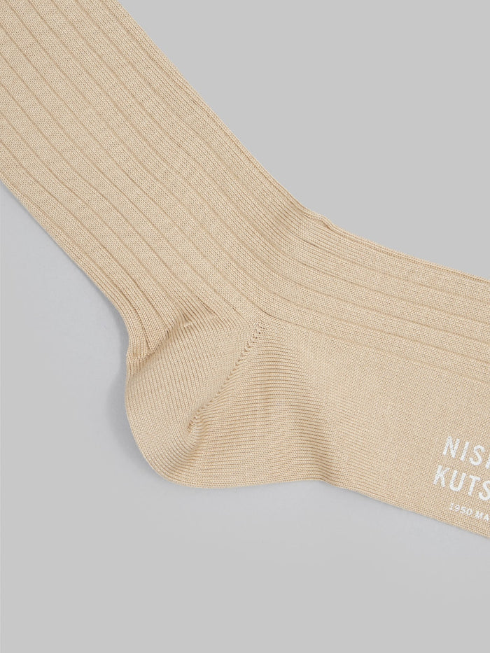Nishiguchi Kutsushita Silk Cotton Ribbed Socks Beige - Redcast Heritage Co.