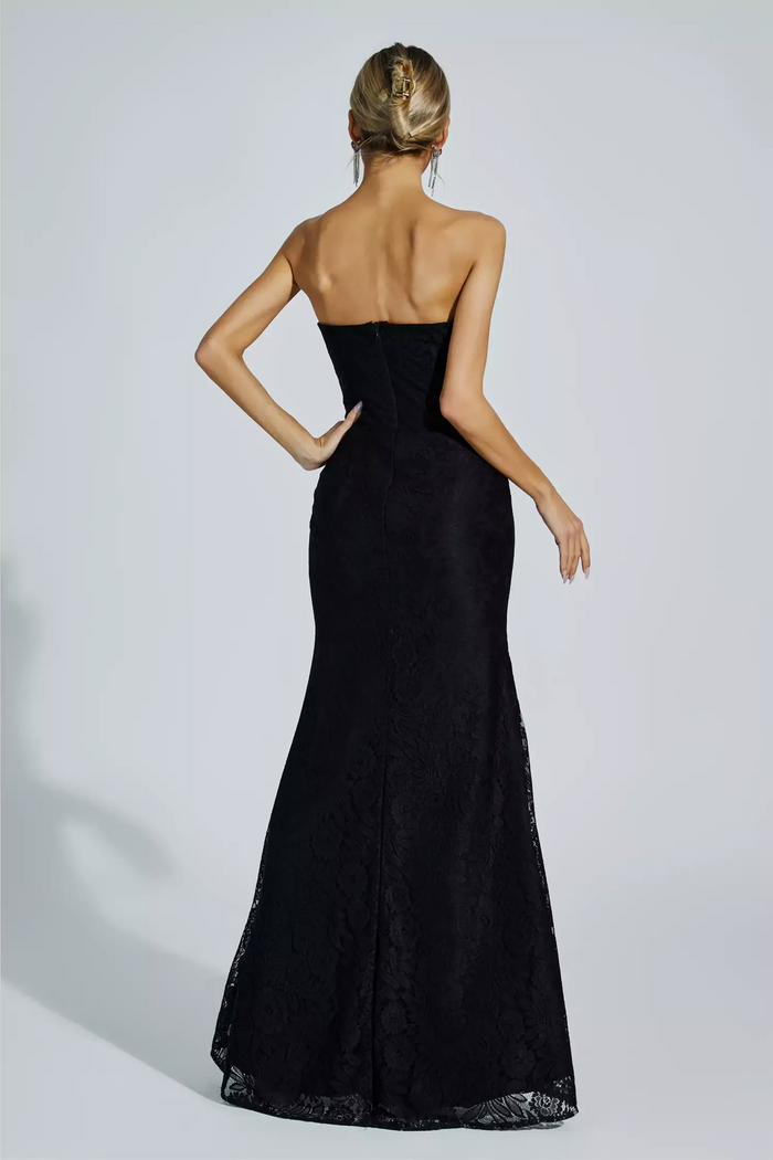 Olivia Black Strapless Embellished Evening Gown