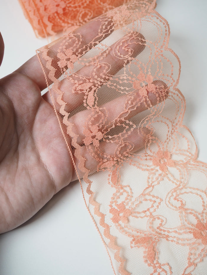 Peach Orange Ribbon Floral Lace Trim 8.5cm