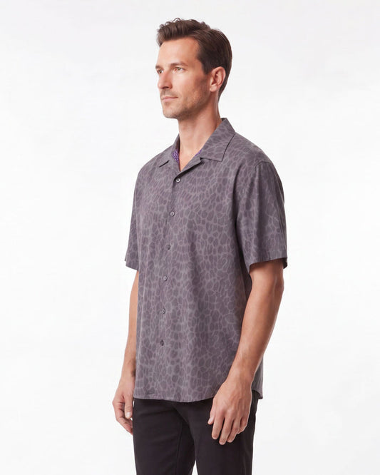 RALPH LEOPARD CAMP SHIRT IN BLACK