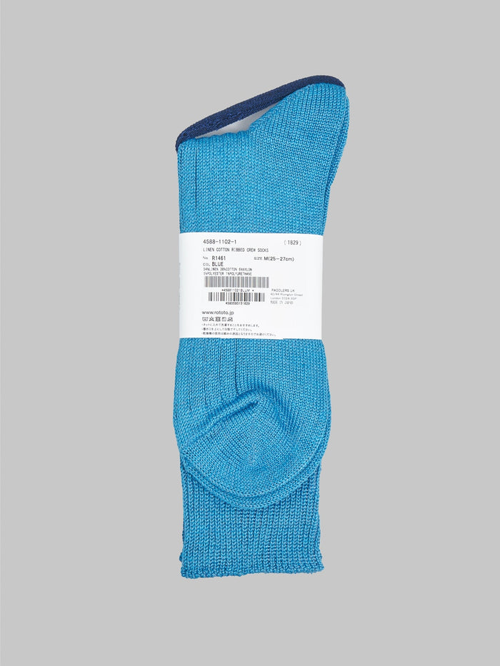 rototo linen cotton ribbed crew socks blue label