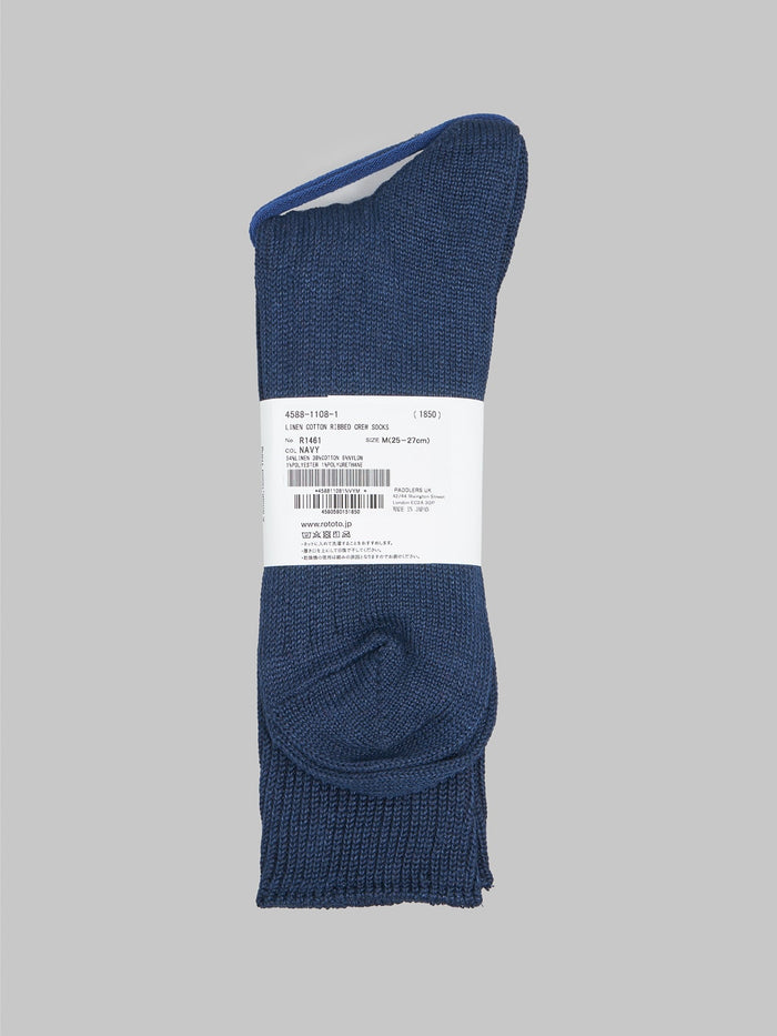 rototo linen cotton ribbed crew socks navy composition