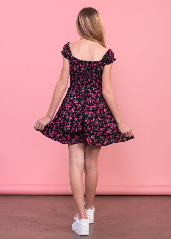 SAGE On/Off Shoulders Smocked Waist Tiered Ruffle Dress