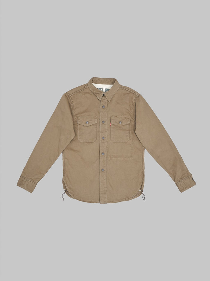 ues traveling denim shirt olive front