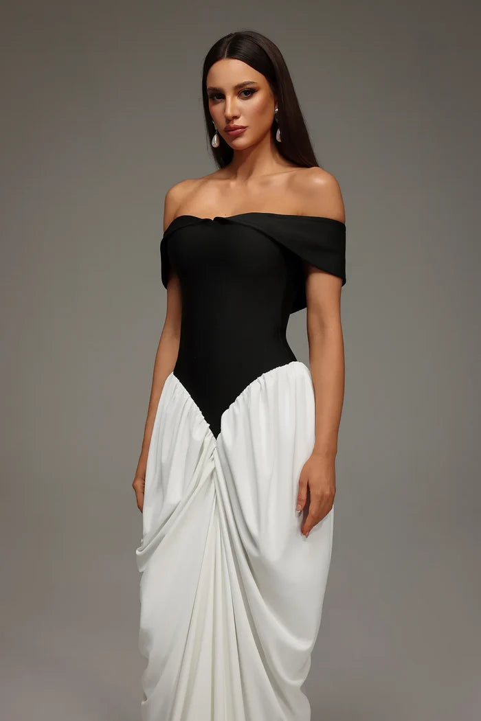 Victoria
Off-Shoulder Black White Dress