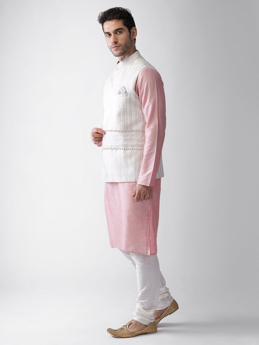 White Printed Jacket Kurta Churidar Set