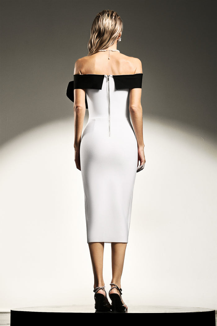 Xenia Off-Shoulder Bow Midi Dress
