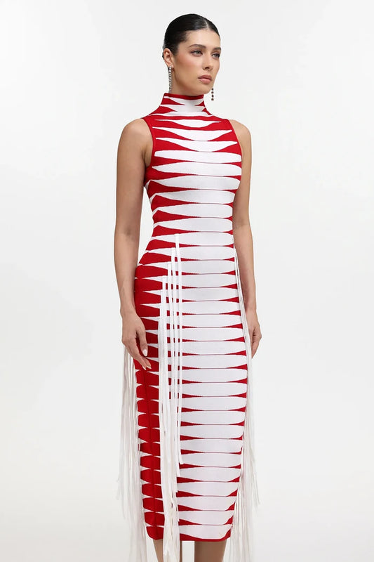 Zendaya Red & White Midi Dress