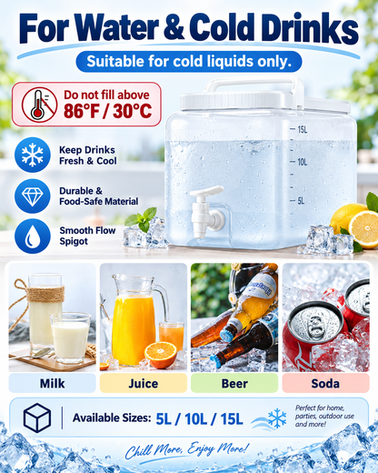 Collapsible Water Container with Built-In Spigot – Portable BPA-Free Camping Water Storage Jug, 5L/10L/15L