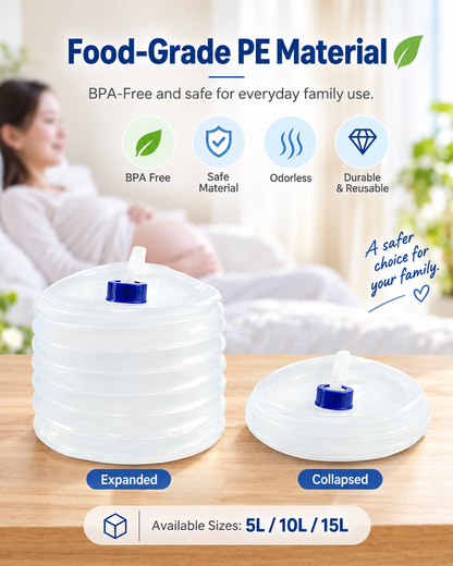 Collapsible Water Container with Built-In Spigot – Portable BPA-Free Camping Water Storage Jug, 5L/10L/15L
