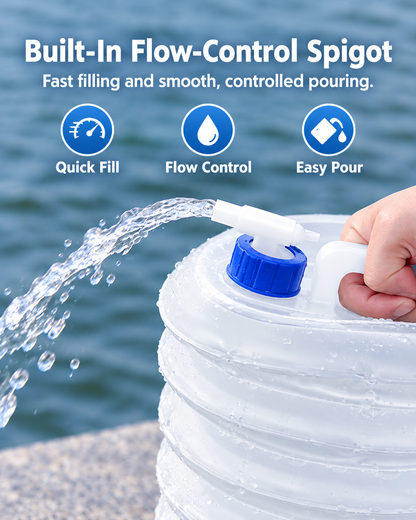 Collapsible Water Container with Built-In Spigot – Portable BPA-Free Camping Water Storage Jug, 5L/10L/15L