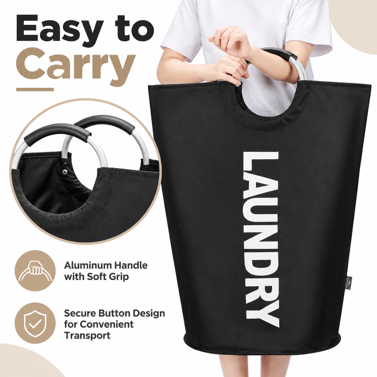 🧺 90L Extra Large Laundry Hamper – Foldable 600D Oxford Laundry Basket with Aluminum Soft-Grip Handles