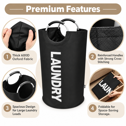 🧺 90L Extra Large Laundry Hamper – Foldable 600D Oxford Laundry Basket with Aluminum Soft-Grip Handles