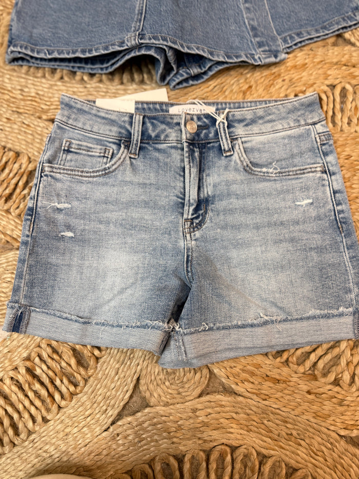 Light Denim Cuff Shorts