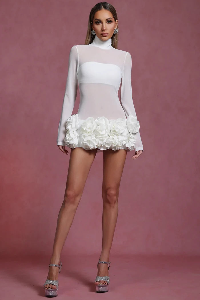 Aaliyah with floral- Hem Sheer Mini Dress