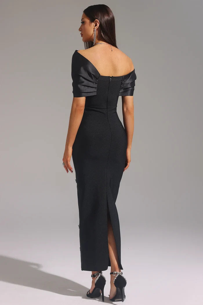 Adriana Solid Off Shoulder Black Dress