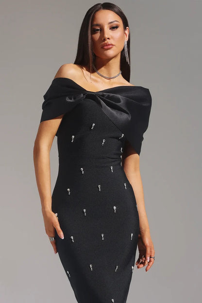 Adriana Solid Off Shoulder Black Dress
