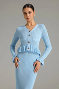 Ainsley Blue Flounced Knit Midi Dress