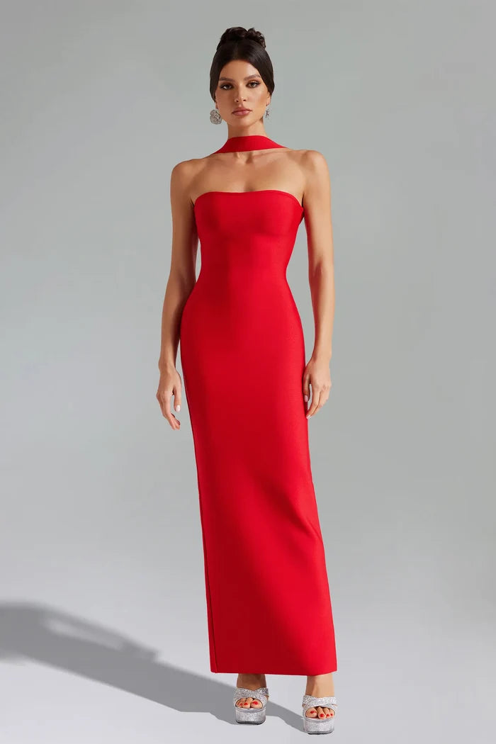 Alessia Elegant Red Halter Gown