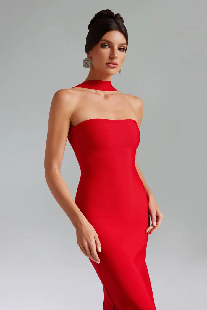 Alessia Elegant Red Halter Gown