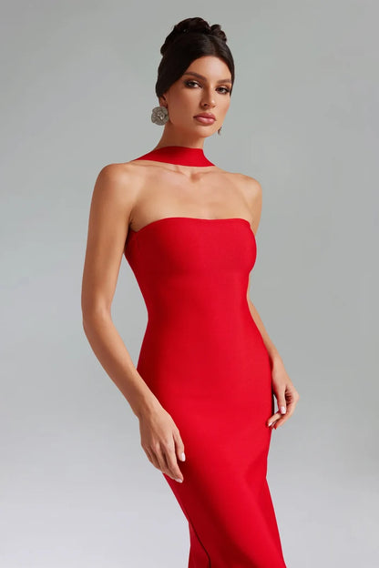 Alessia Elegant Red Halter Gown