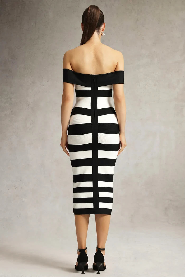 Amaya Off-Shoulder Black White Dress