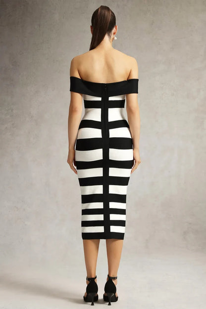 Amaya Off-Shoulder Black White Dress