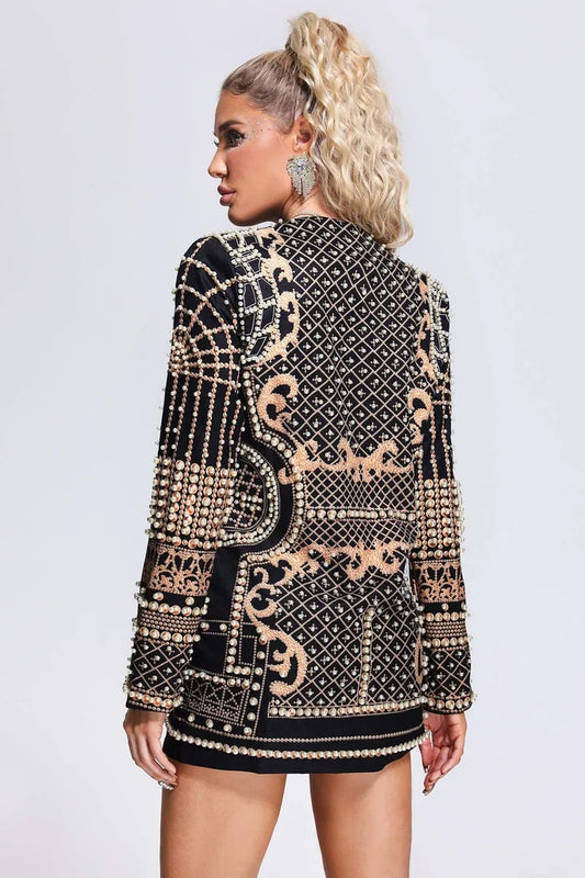 Anna Embellished Deep V-Neck Blazer Dress
