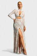Annie Lace Illusion High-Slit Evening Gown