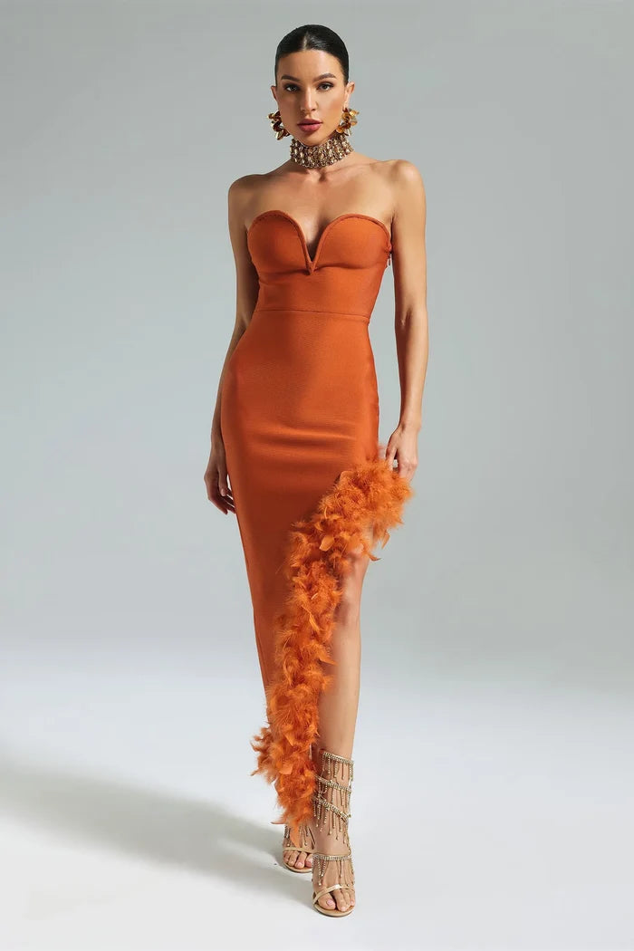 Aria Elegant Orange Evening Look