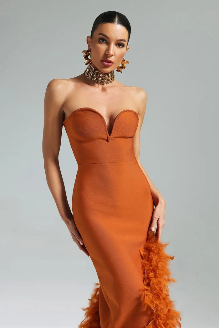 Aria Elegant Orange Evening Look