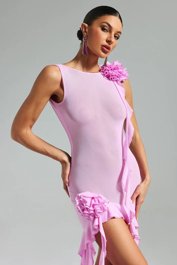 Ariadne Pink Ribbon Petal Mini Dress
