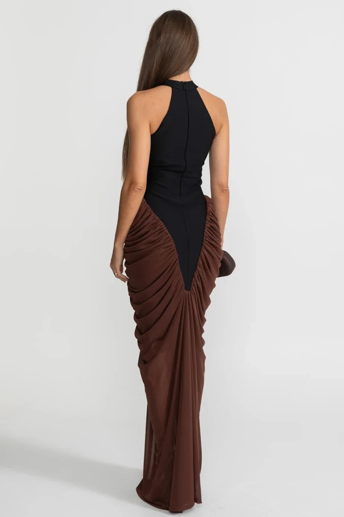 Ashlyn Black & Brown Maxi Dress