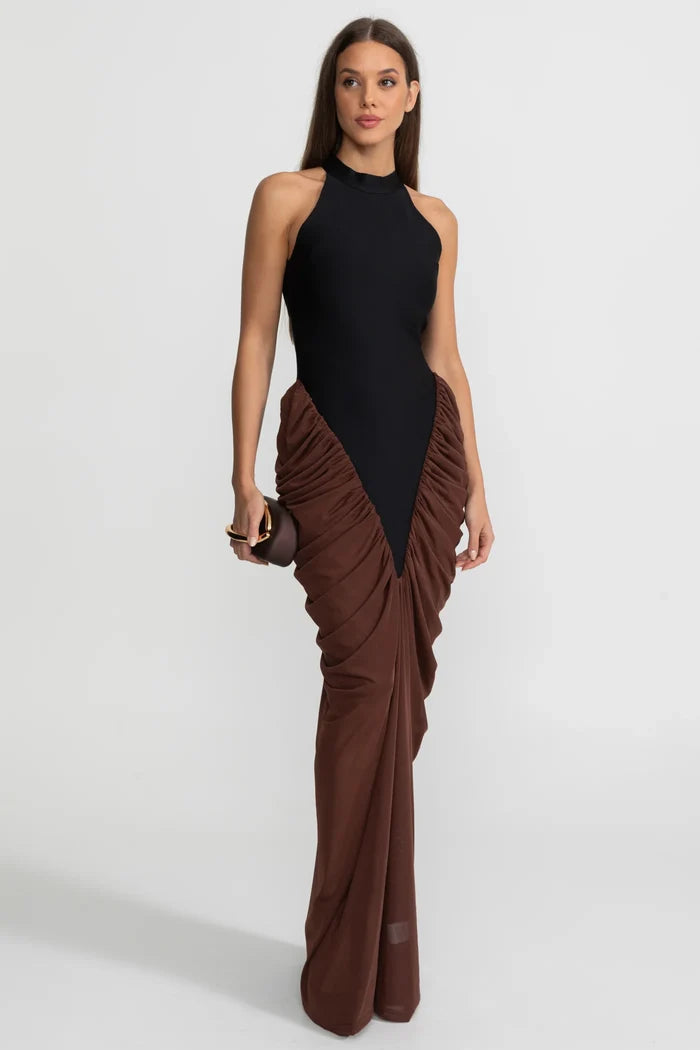 Ashlyn Black & Brown Maxi Dress