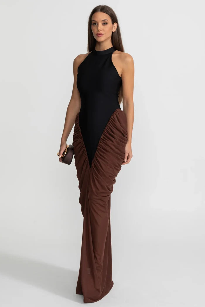 Ashlyn Black & Brown Maxi Dress