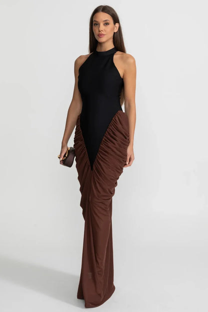 Ashlyn Black & Brown Maxi Dress