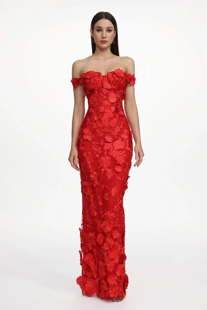 Ashlyn Red Floral Maxi Dress
