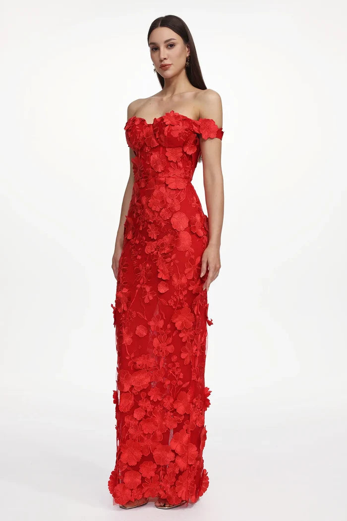 Ashlyn Red Floral Maxi Dress