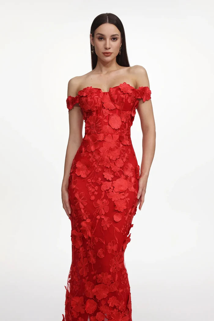 Ashlyn Red Floral Maxi Dress