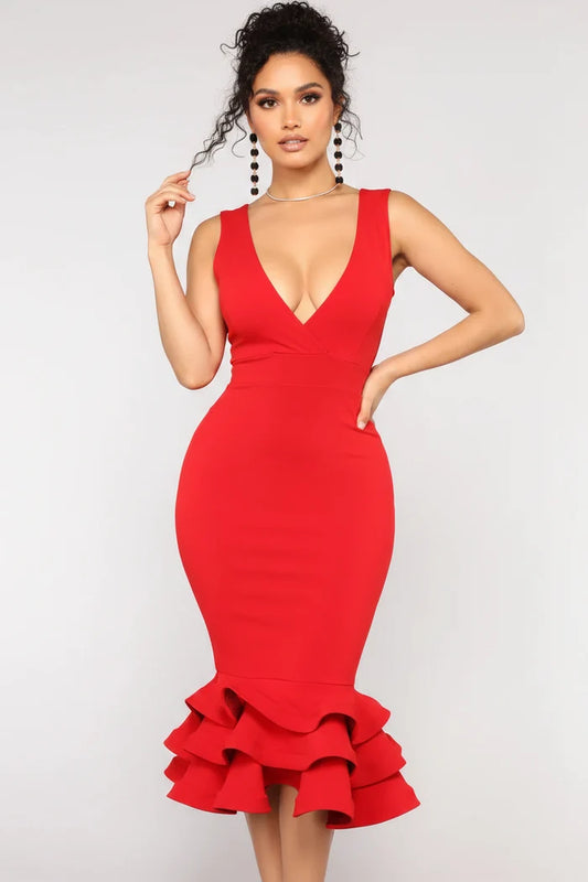 Aurelia Ruffle Hem Midi Dress
