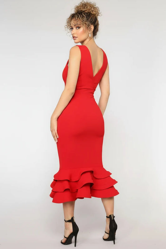 Aurelia Ruffle Hem Midi Dress