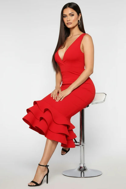 Aurelia Ruffle Hem Midi Dress