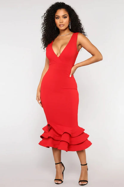 Aurelia Ruffle Hem Midi Dress