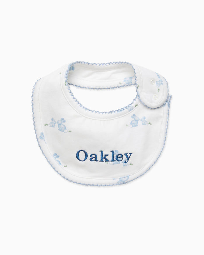 Lapinou Bib Baby Bib in Pale Blue Bunny