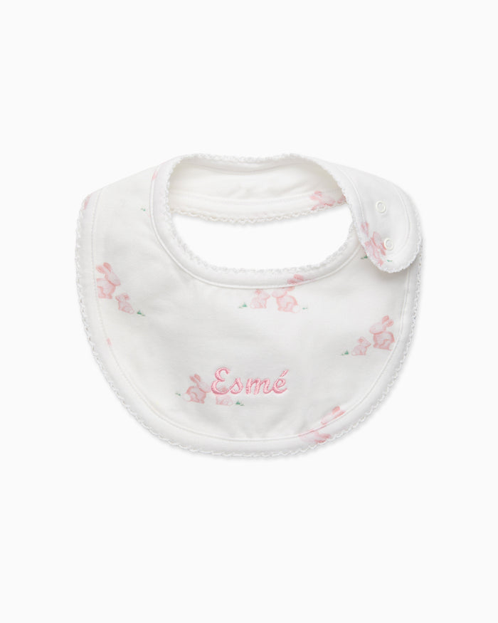 Lapinou Bib Baby Bib in Pale Pink Bunny