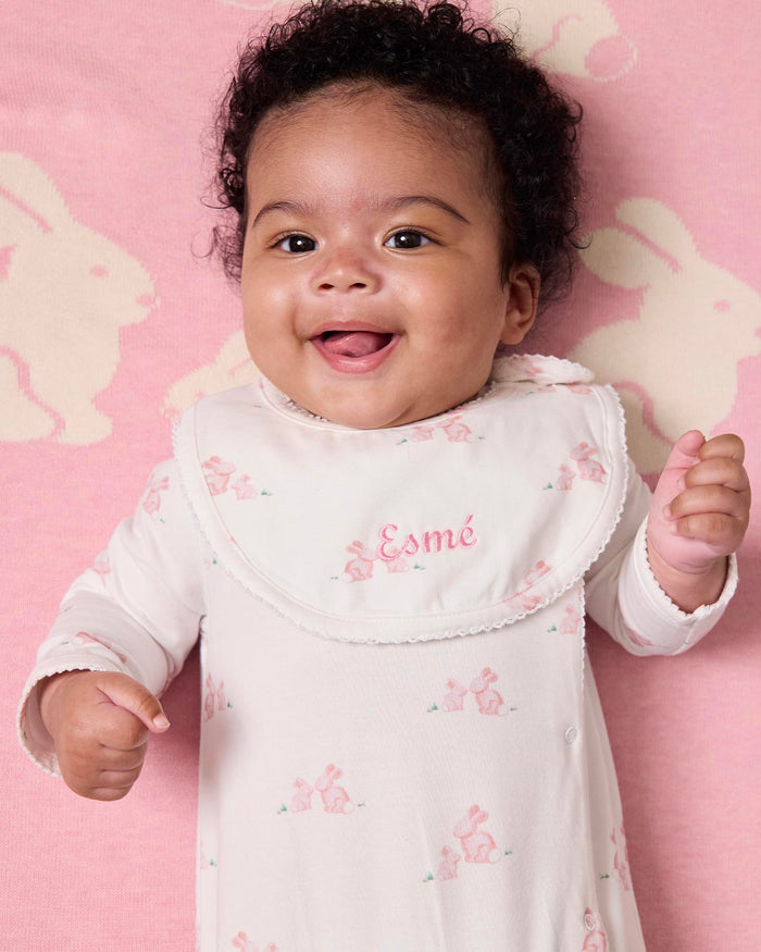 Lapinou Bib Baby Bib in Pale Pink Bunny