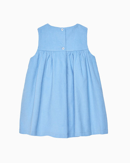 Confiture Dress Baby Duck Smocked Pinafore in Blue Cord