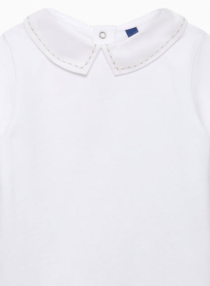 Chelsea Clothing Company Body Baby Long Sleeved Monty Stitched Body in White/Oatmeal